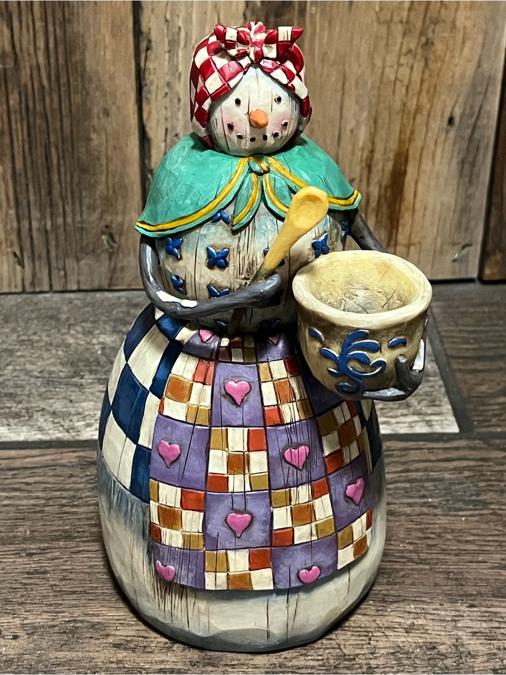 Jim Shore Multicolor Folk Art Snowwoman in Teal, Red and Purple